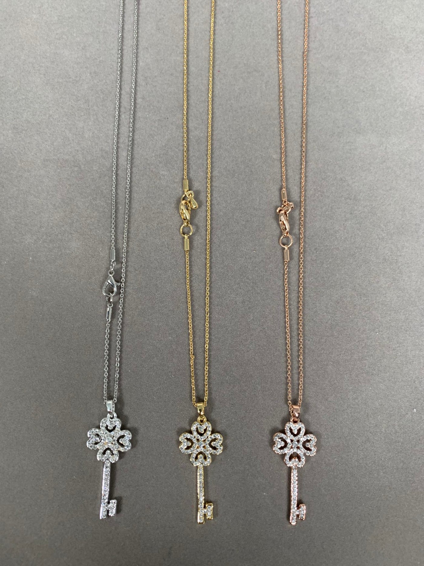 Rose Gold Tone Crystal Key Pendant Necklace