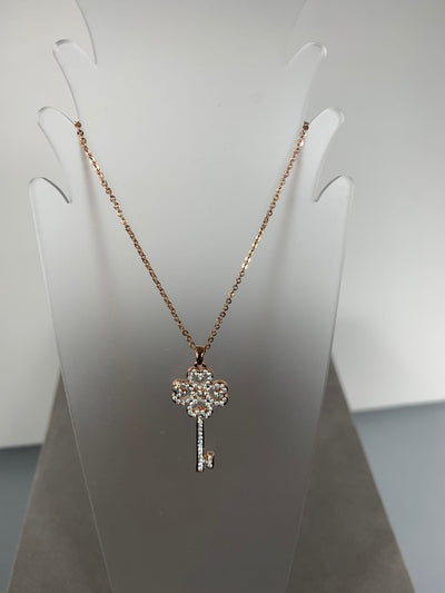 Rose Gold Tone Crystal Key Pendant Necklace