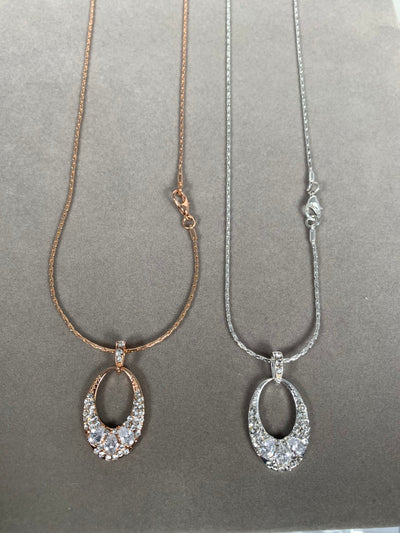 Rose Gold Tone Crystal Oval Pendant Necklace