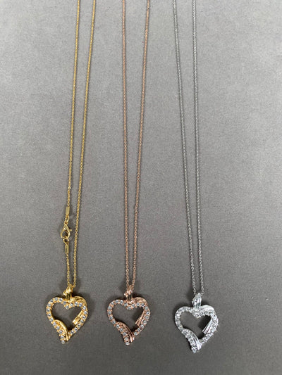 Rose Gold Tone Artsy Crystal Heart Pendant Necklace