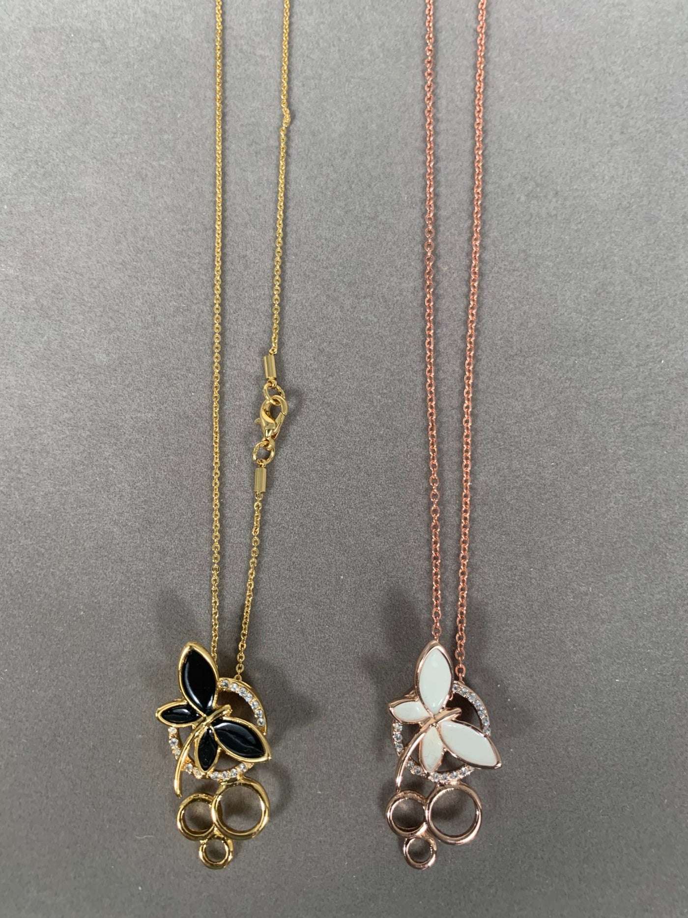 Rose Gold Tone Enamel Dragonfly Pendant Necklace
