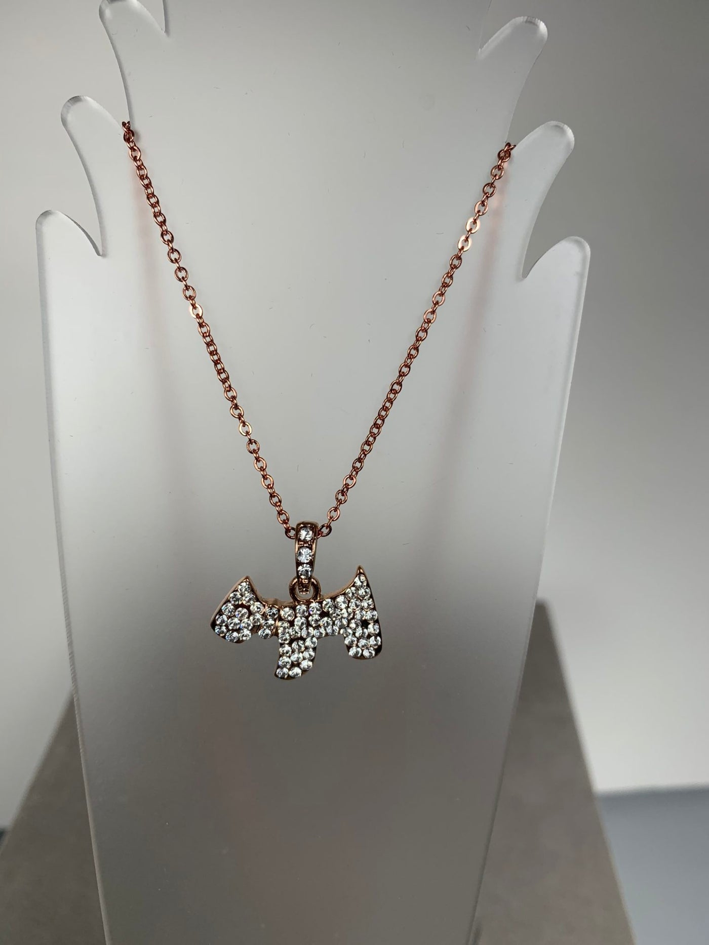 Rose Gold Tone Crystal Dog Pendant Necklace