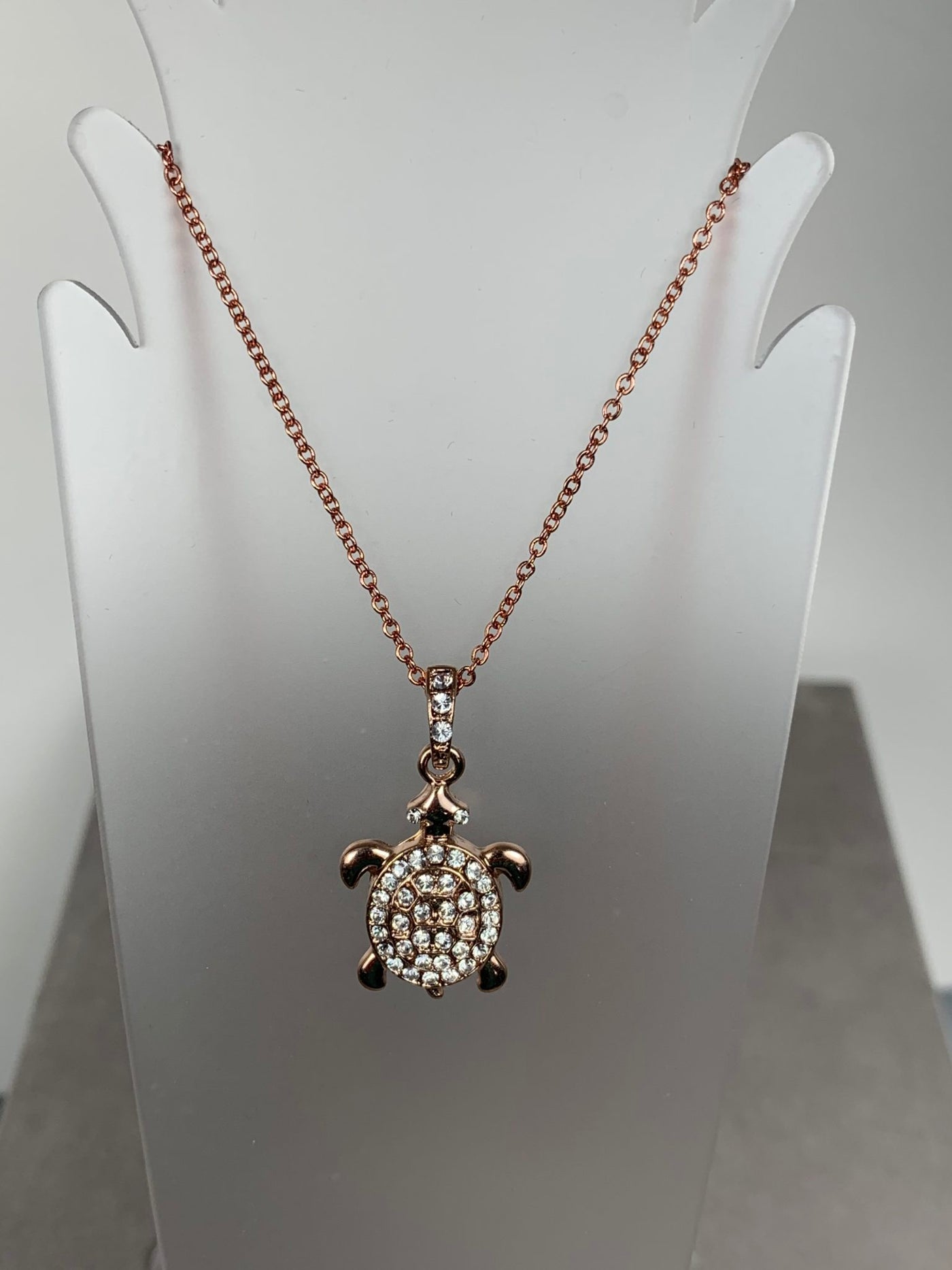 Rose Gold Tone Crystal Turtle Pendant Necklace