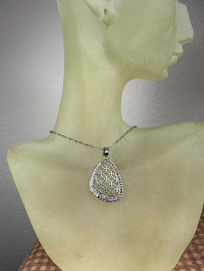 Cut Out Decorated with Crystals Pendant Necklace in Silver & Rose Gold Tone