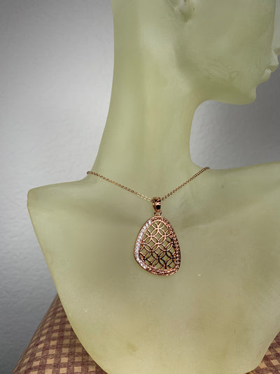Cut Out Decorated with Crystals Pendant Necklace in Silver & Rose Gold Tone