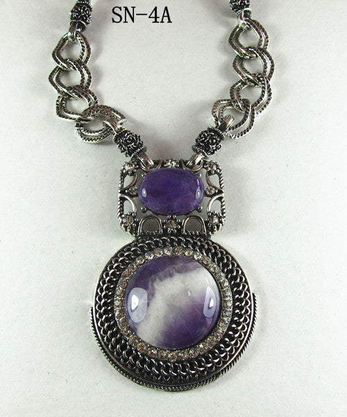 Silver Tone Necklace Decorated with Purple Howlite Amethyst