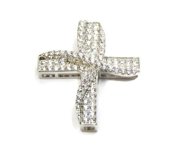 Silver Tone Cross Pendant with Pave Set Cubic Zirconia