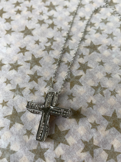 Silver Tone Cross Pendant with Pave Set Cubic Zirconia