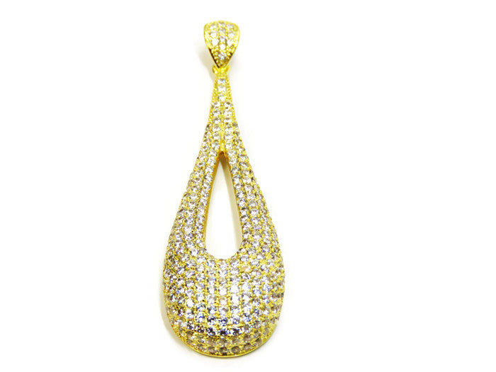 Yellow Gold Tone Contemperary Pendant Decorated with Pave Set Cubic Zirconia
