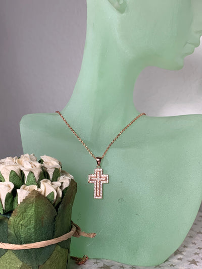 Pave Set Cubic Zirconia Cross Pendant in Silver, Yellow & Rose Gold Tone