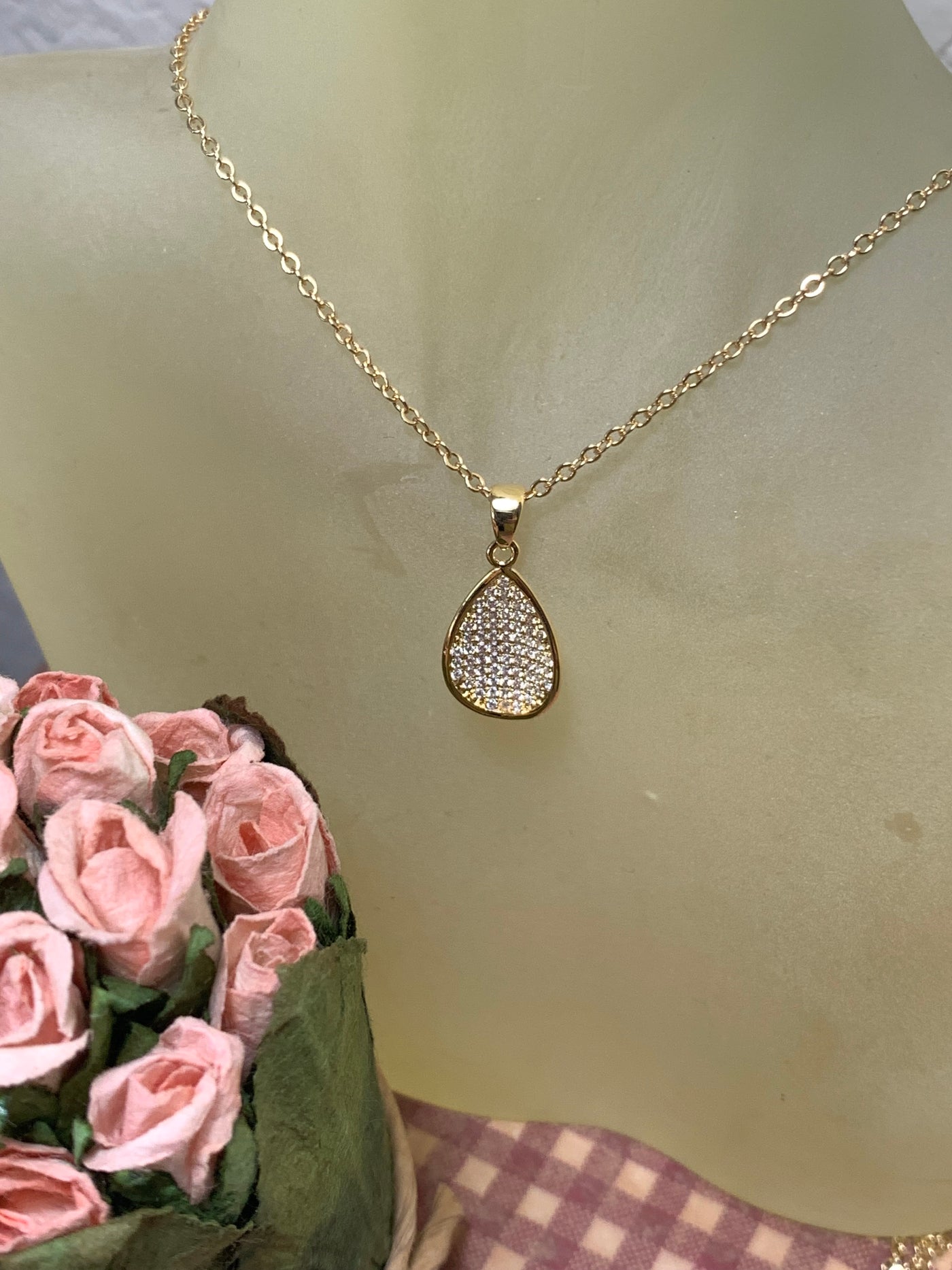 Curvy Tear Shape Pave Set CZ Pendant in Silver, Yellow & Rose Gold Tone