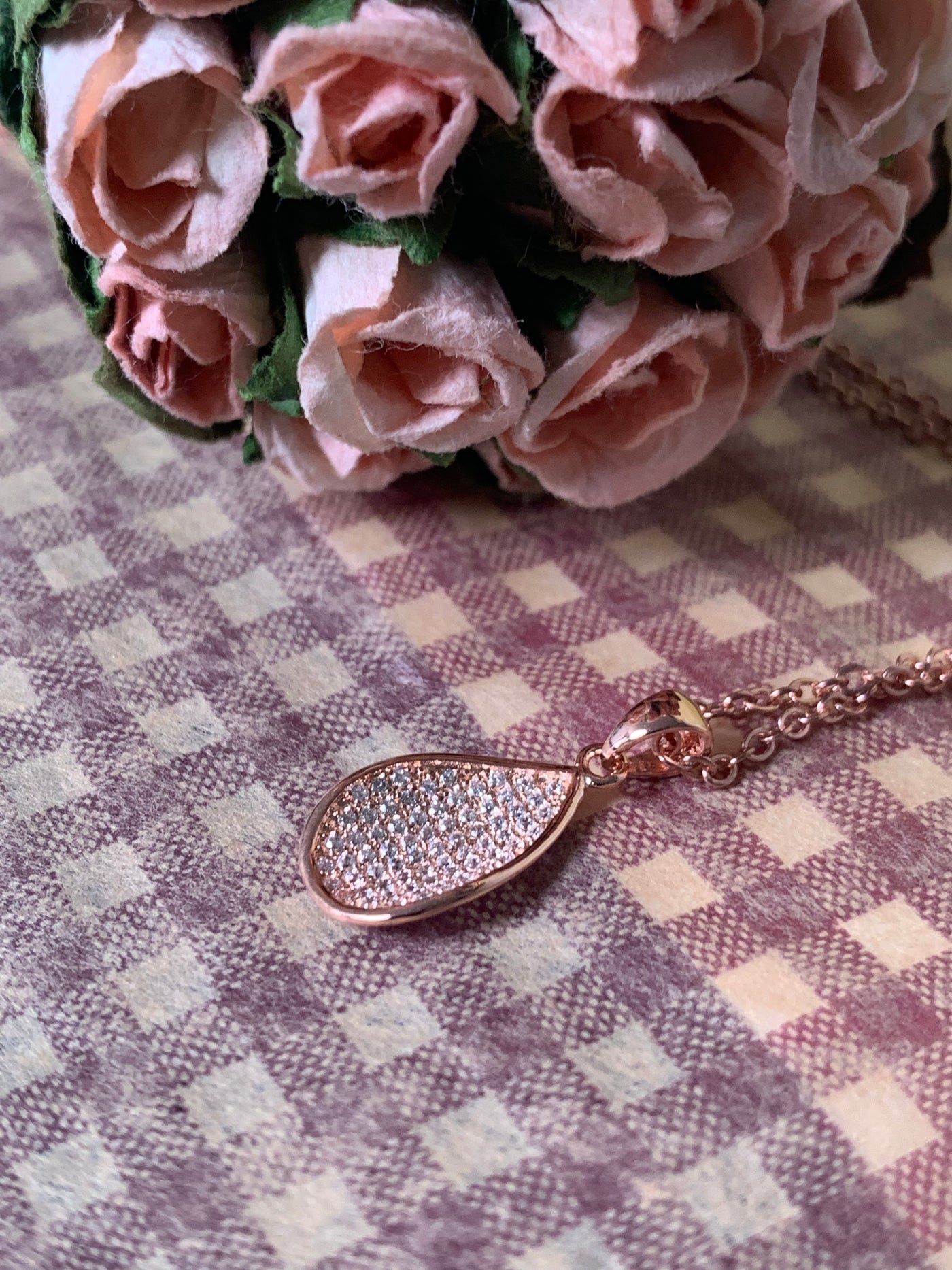 Curvy Tear Shape Pave Set CZ Pendant in Silver, Yellow & Rose Gold Tone