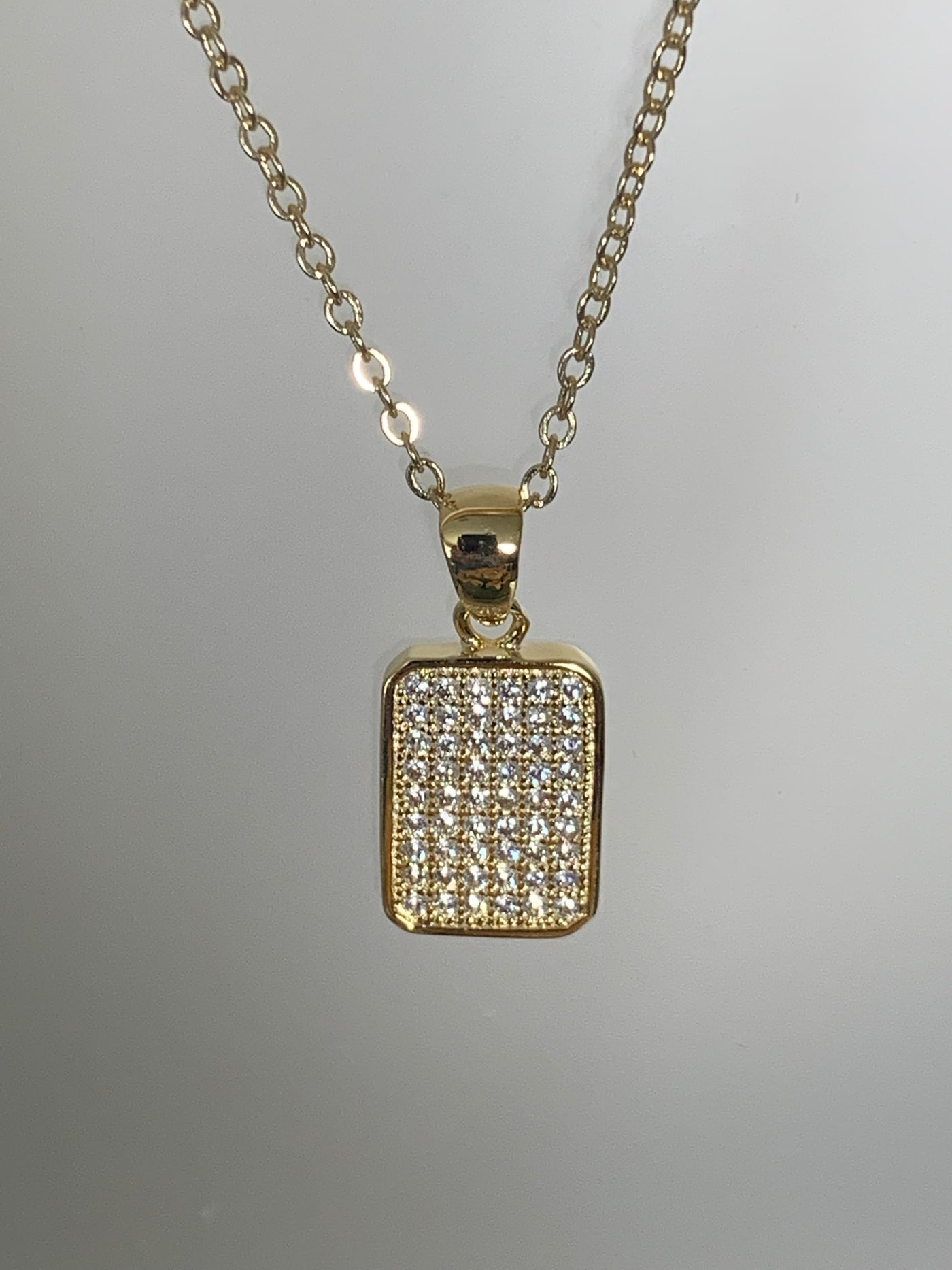 Pave Set Cubic Zirconia Rectangular Shape Pendant in Silver, Yellow & Rose Gold Tone
