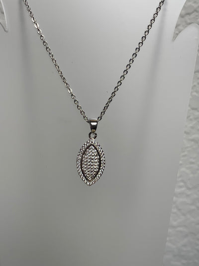 Olive Shape Pave Set Cubic Zirconia Pendant in Silver, Yellow & Rose Gold Tone