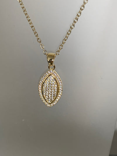Olive Shape Pave Set Cubic Zirconia Pendant in Silver, Yellow & Rose Gold Tone