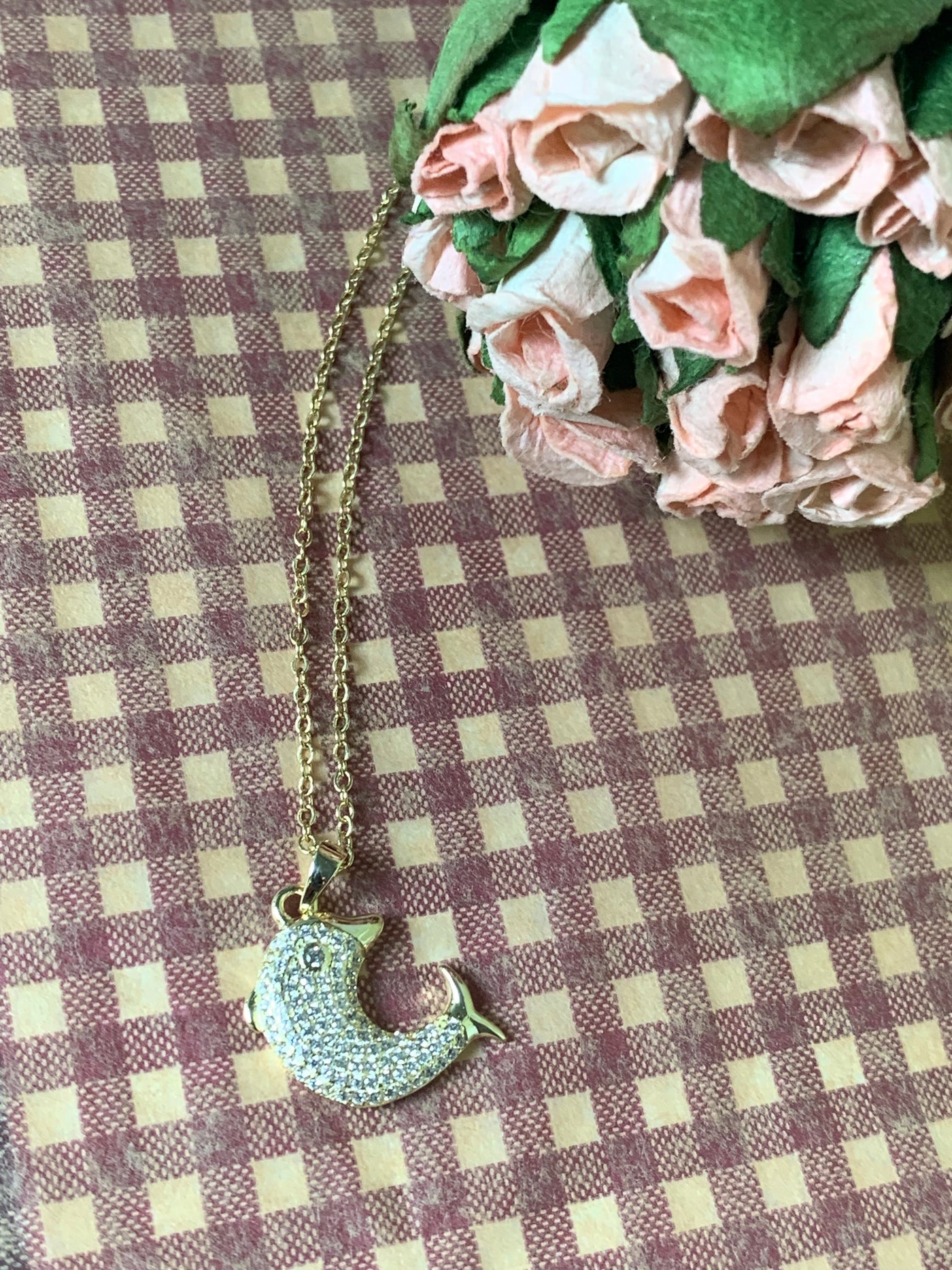 Pave Set Cubic Zirconium Dolphin Pendant in Silver, Yellow and Rose Gold Tone