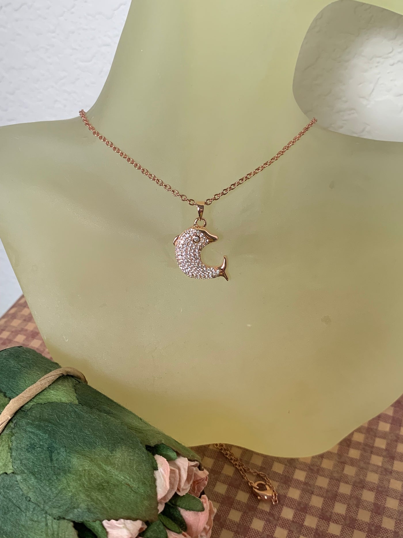 Pave Set Cubic Zirconium Dolphin Pendant in Silver, Yellow and Rose Gold Tone