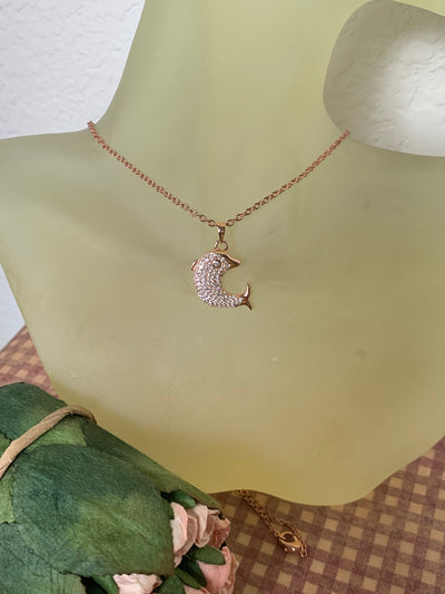 Pave Set Cubic Zirconium Dolphin Pendant in Silver, Yellow and Rose Gold Tone