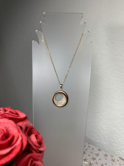 Cut Out Round Pendant with Pave Set Cubic Zirconia in Silver, Yellow & Rose Gold Tone