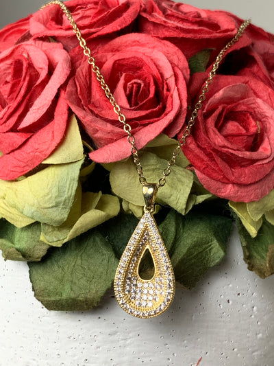 "Smaller" Cubic Zirconia CZ Cut Out Tear Shape Pendant in Silver, Yellow and Rose Gold Tone
