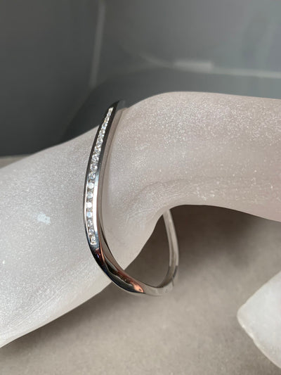 Sterling Silver and Cubic Zirconia Solid Bangle Brecelet