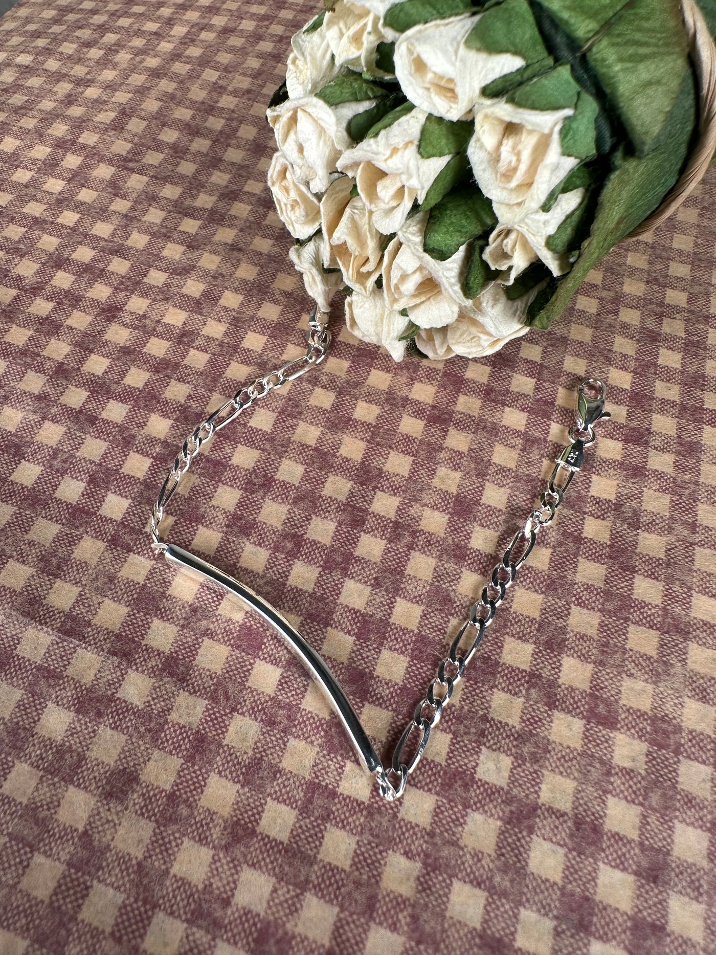 Sterling Silver ID Figaro Chain Bracelet from Italy