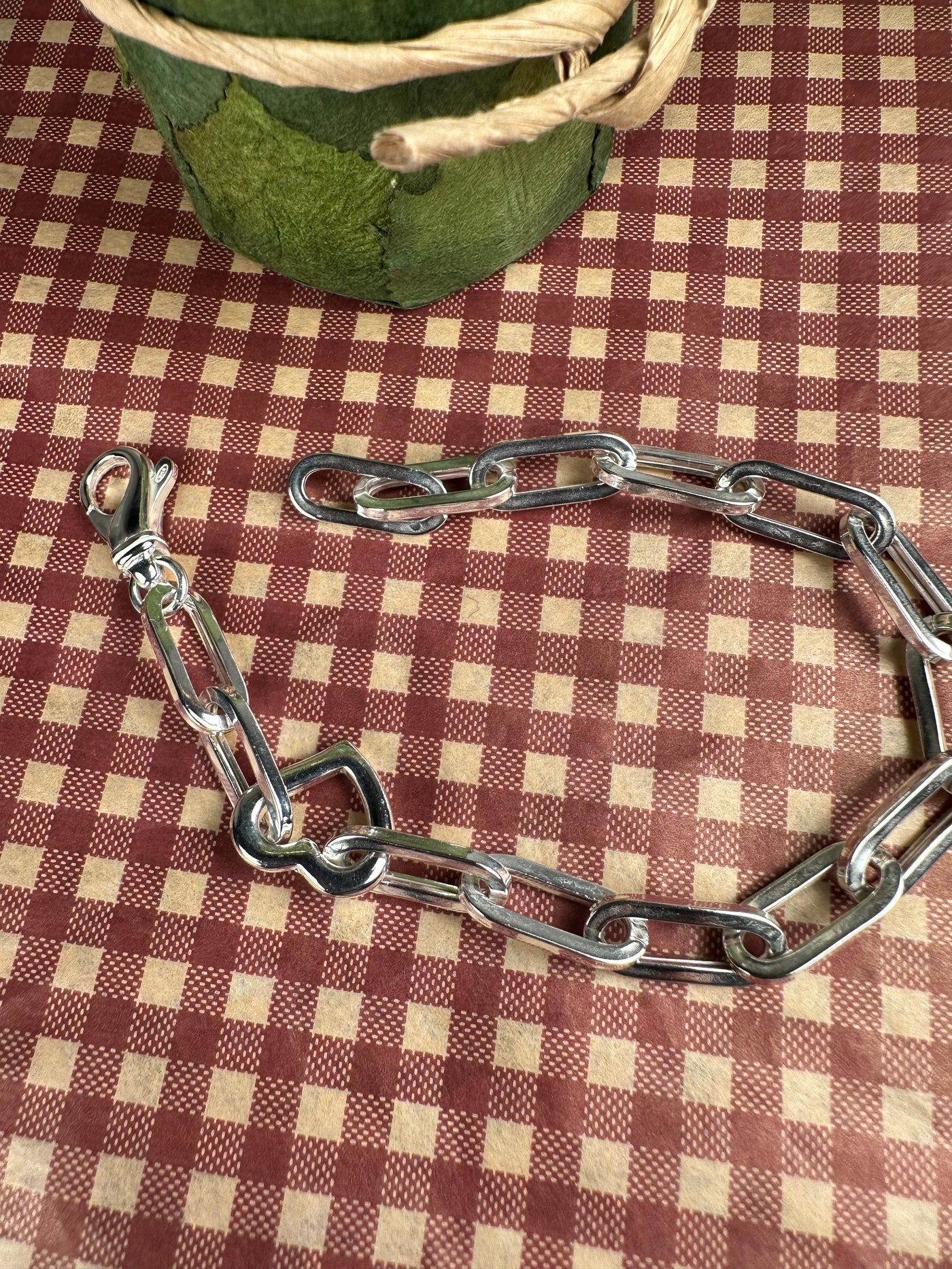 Italian Link Chain Bracelet with Heart 7.5" 8"