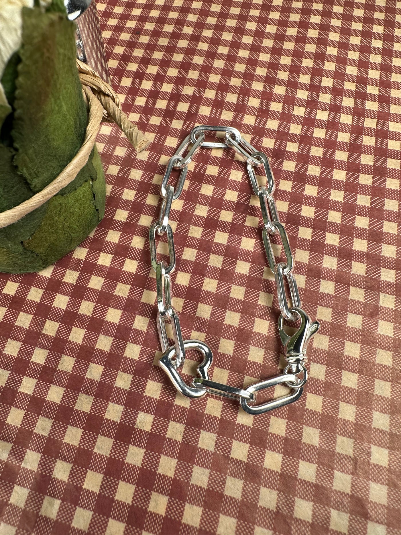 Italian Link Chain Bracelet with Heart 7.5" 8"