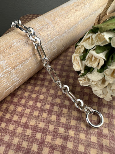 Sterling Silver Mixed Link Chain Bracelet with Toggle Clasp 7" 8"