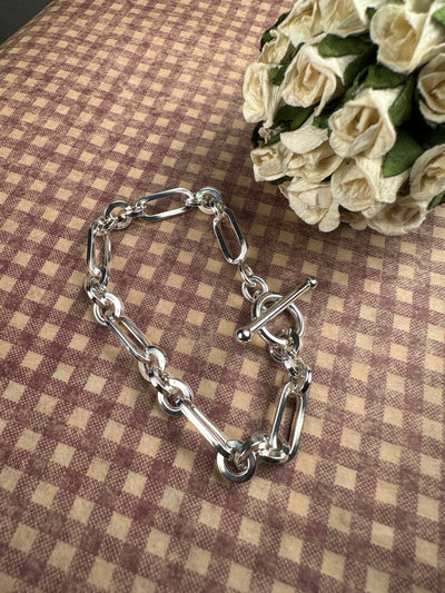 Sterling Silver Mixed Link Chain Bracelet with Toggle Clasp 7" 8"