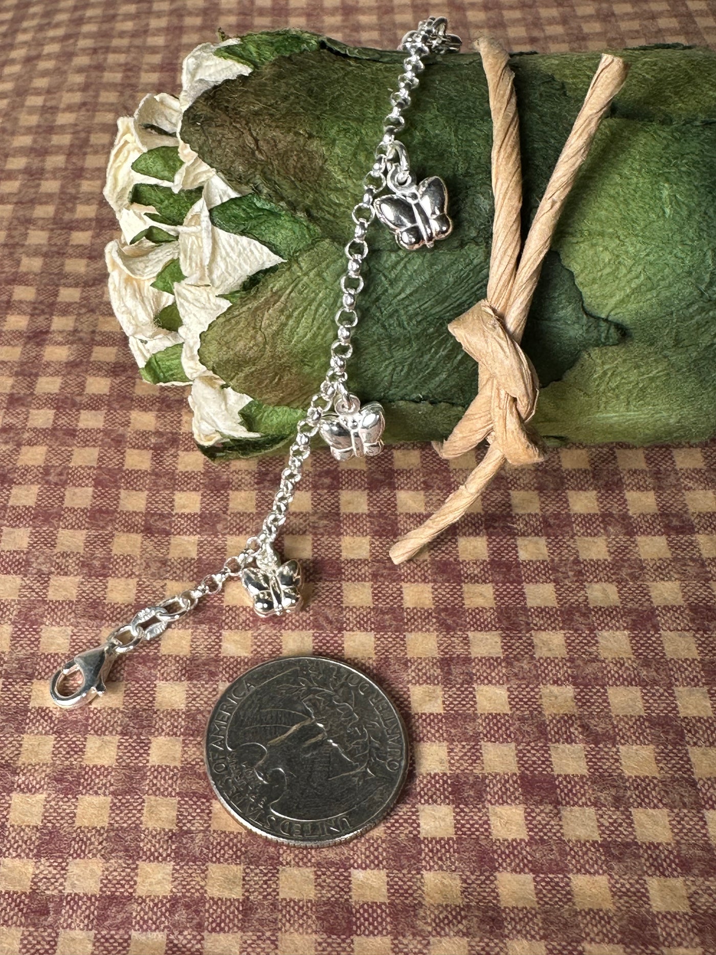 Italian Dangling Butterfly Charm Bracelet in Sterling Silver 6" 6.25"
