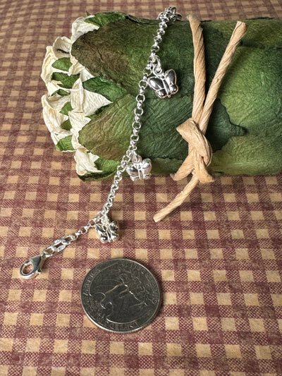 Italian Dangling Butterfly Charm Bracelet in Sterling Silver 6" 6.25"