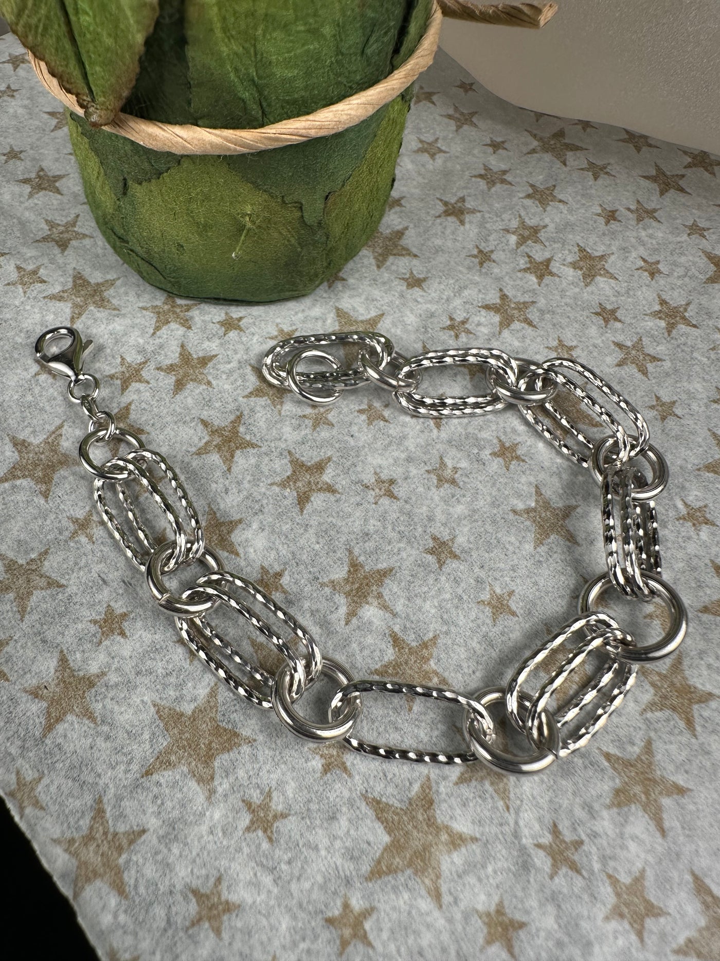 Sterling Silver Round & Oval Link Bracelet from Italy 8"