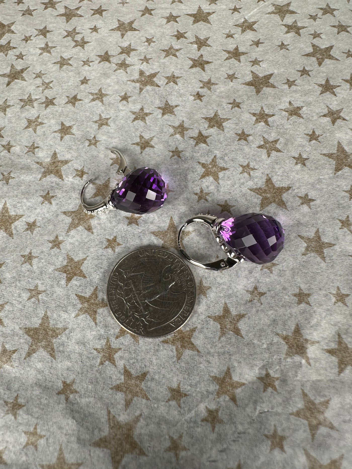 Sterling Silver and Purple Briolette CZ Drop Down Earrings