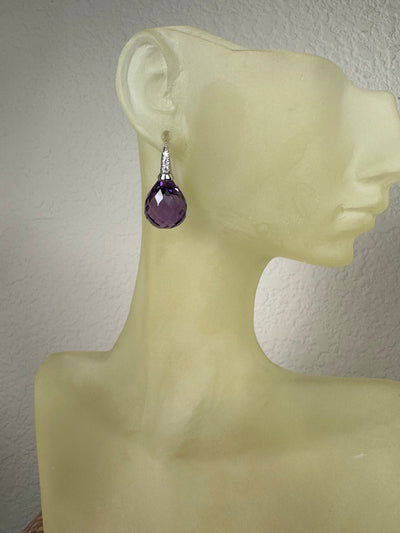 Sterling Silver and Purple Briolette CZ Drop Down Earrings