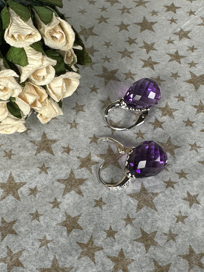 Sterling Silver and Purple Briolette CZ Drop Down Earrings