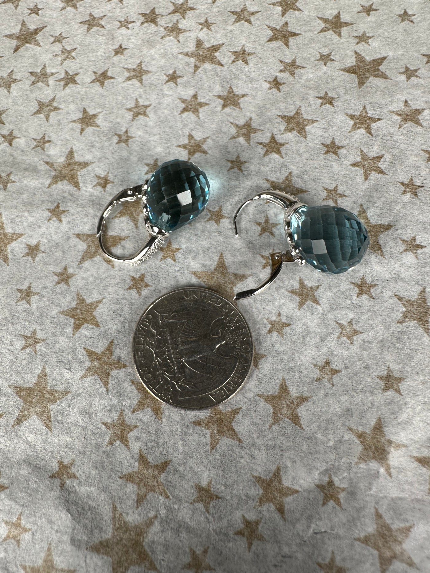 Sterling Silver and Light Blue Cubic Zirconia Briolette Drop Earrings