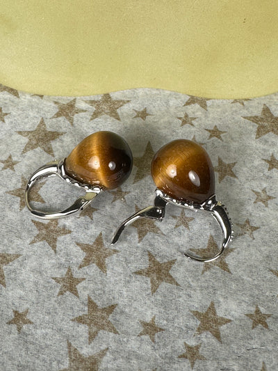 Sterling Silver and Natural Tiger's Eye Stone Drop Earrings