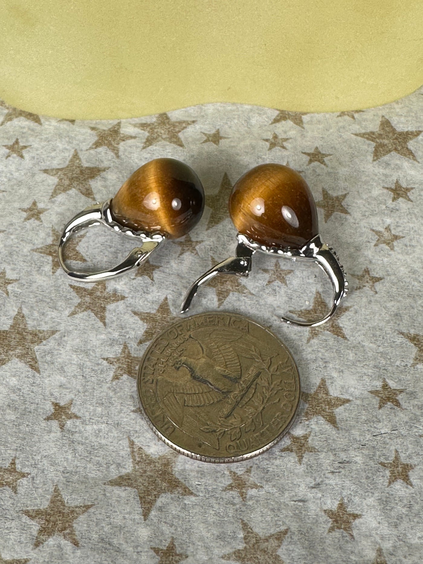 Sterling Silver and Natural Tiger's Eye Stone Drop Earrings