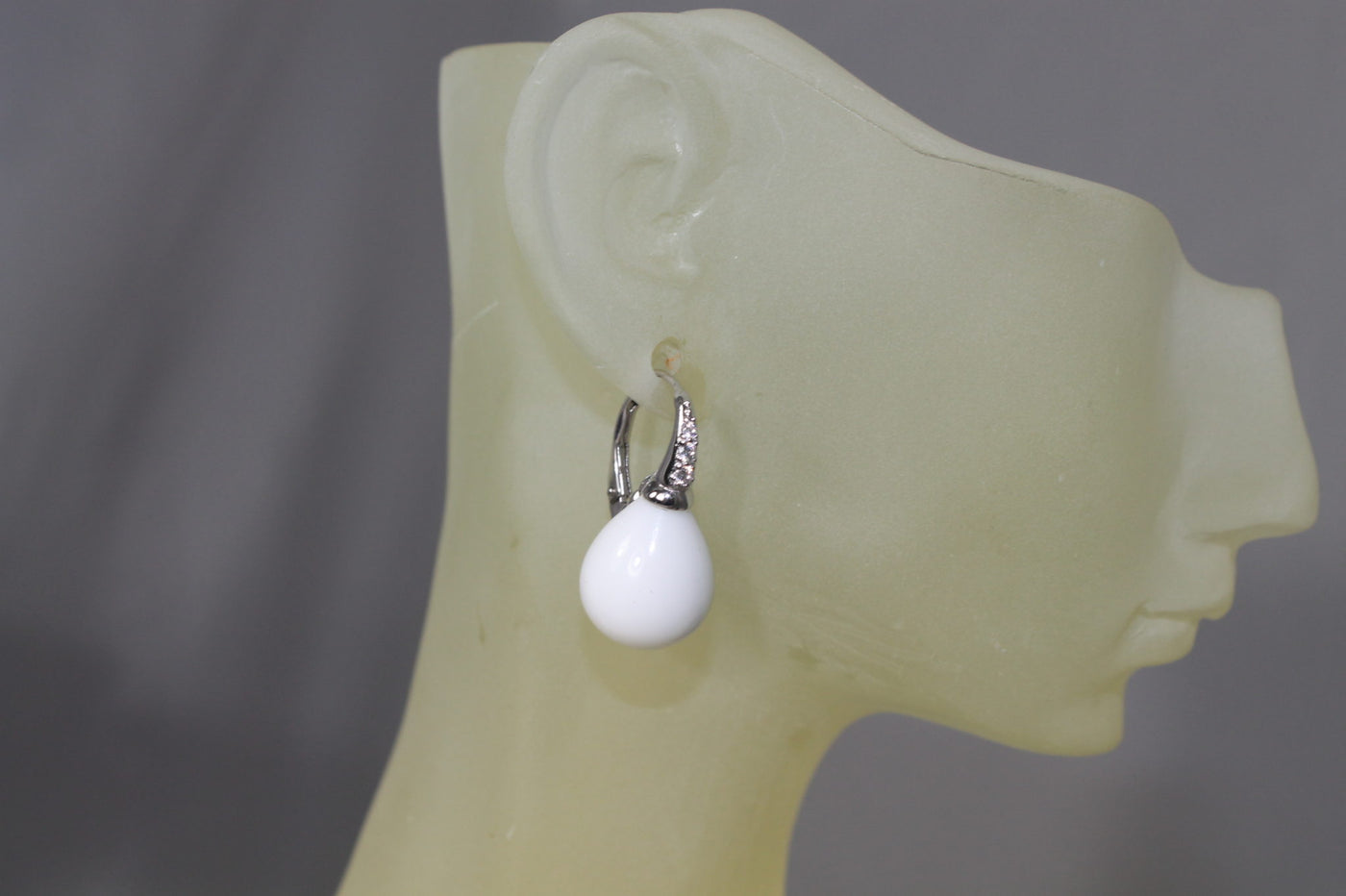 Sterling Silver and Natural White Agate Stone Drop Earrings