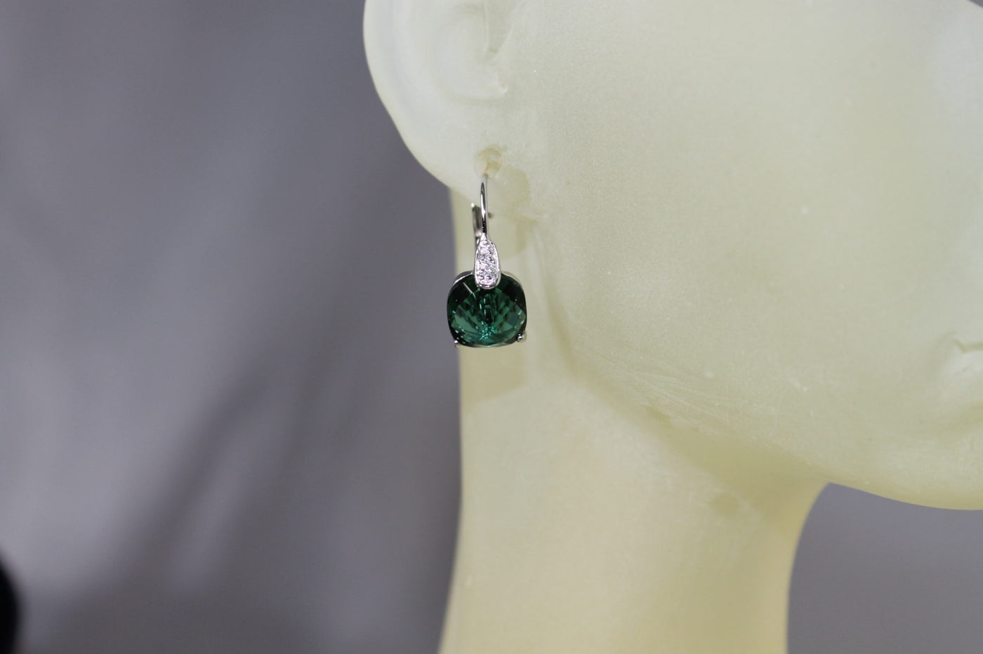 Sterling Silver and Square Green CZ Dangling Earrings