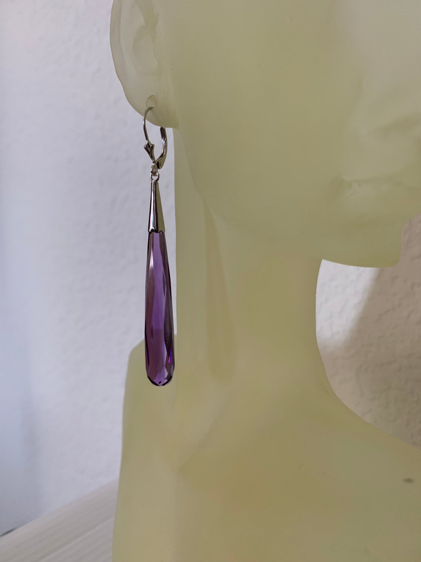Sterling Silver and Amethyst Purple Cubic Zirconia Slender Briolette Earrings