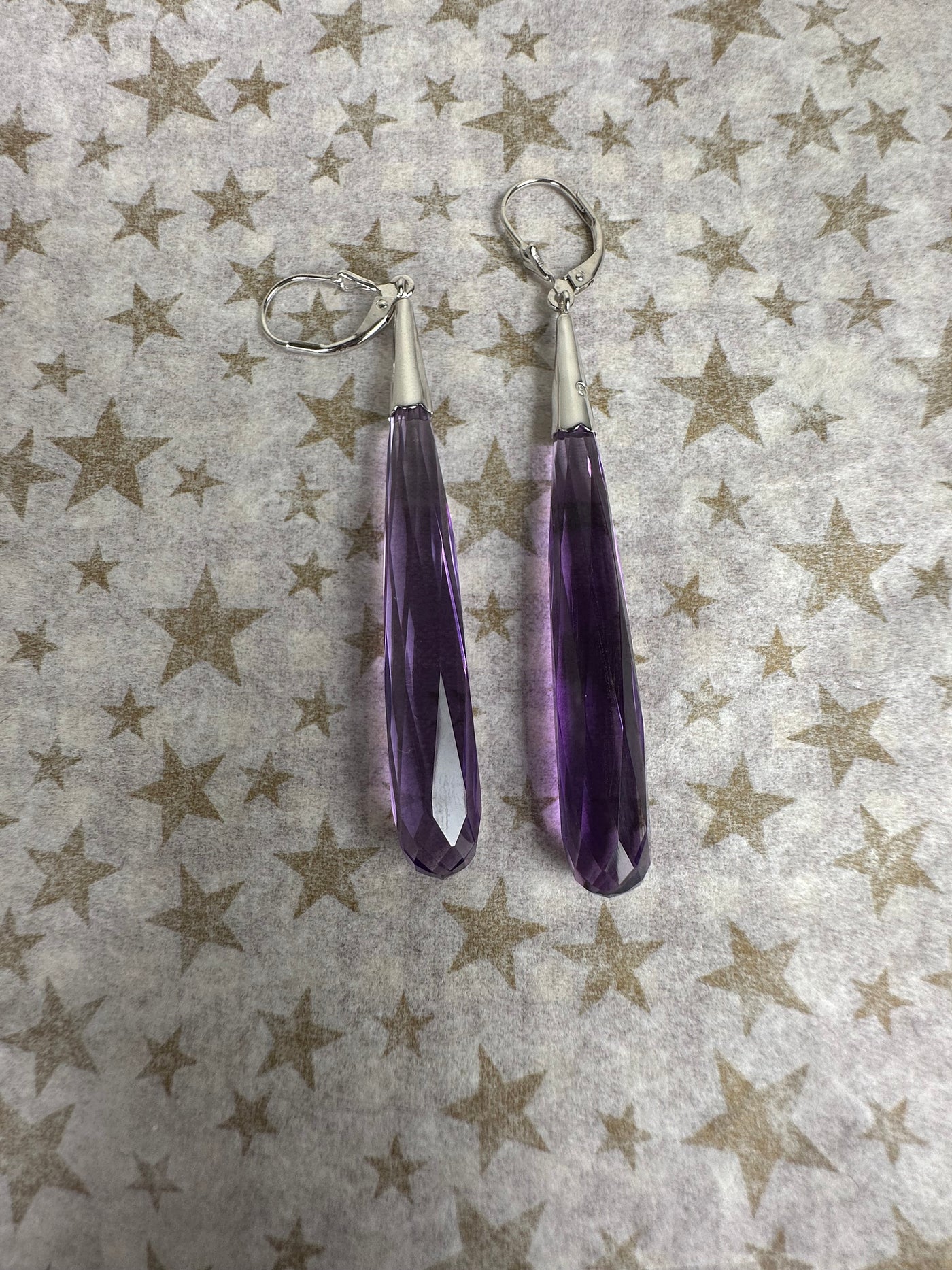 Sterling Silver and Amethyst Purple Cubic Zirconia Slender Briolette Earrings