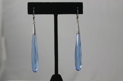 Sterling Silver and Medium Blue Cubic Zirconia Slender Briolette Earrings