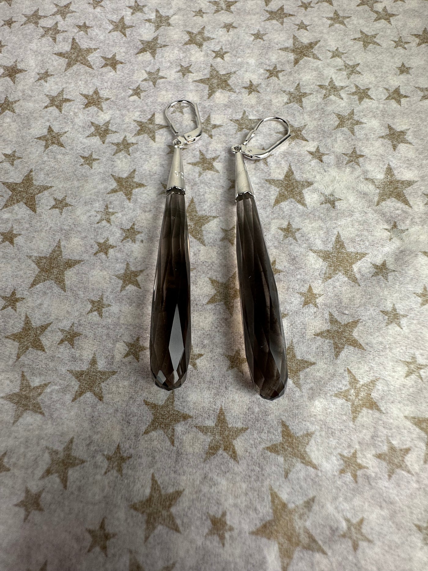 Sterling Silver and Smoky Quartz Brown Cubic Zirconia Slender Briolette Earrings