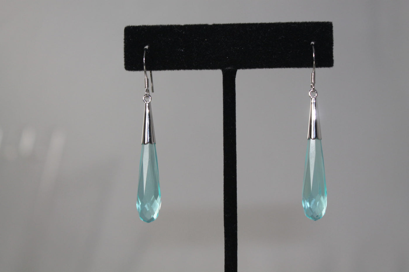 Sterling Silver and Blue Green Briolette Cubic Zirconia Dangling Earrings