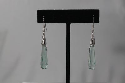 Light Green Cubic Zirconia and Sterling Silver Dangling Earrings