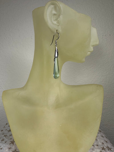 Light Green Briolette Cubic Zirconia and Sterling Silver Dangling Earrings