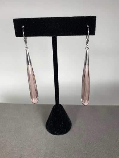 Sterling Silver and Slender Pale Pink Briolette Cubic Zirconia Dangling Earrings