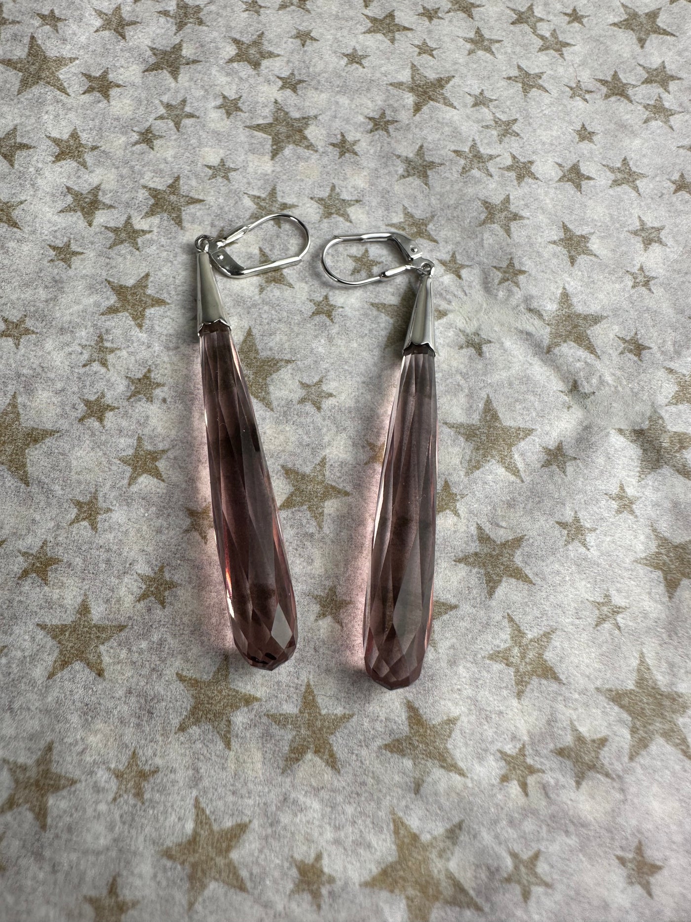 Sterling Silver and Slender Pale Pink Briolette Cubic Zirconia Dangling Earrings